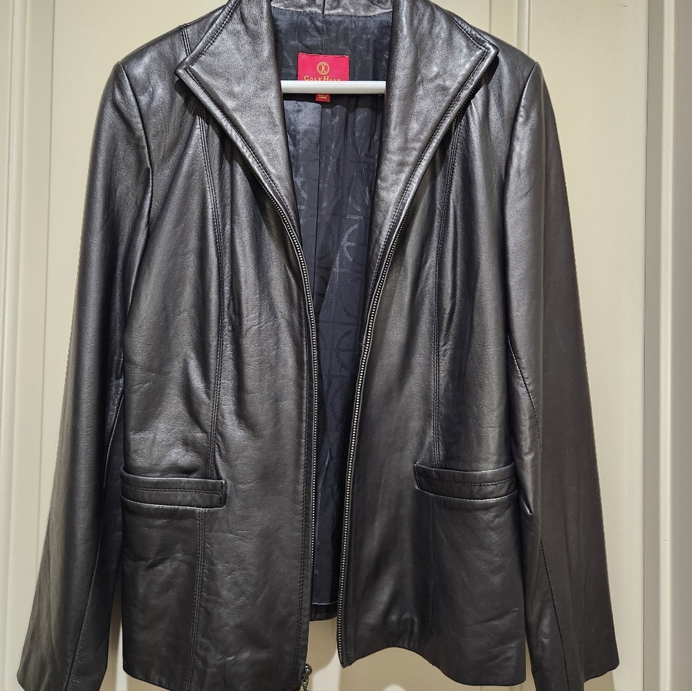 Cole Haan Black Leather Jacket with Red Label